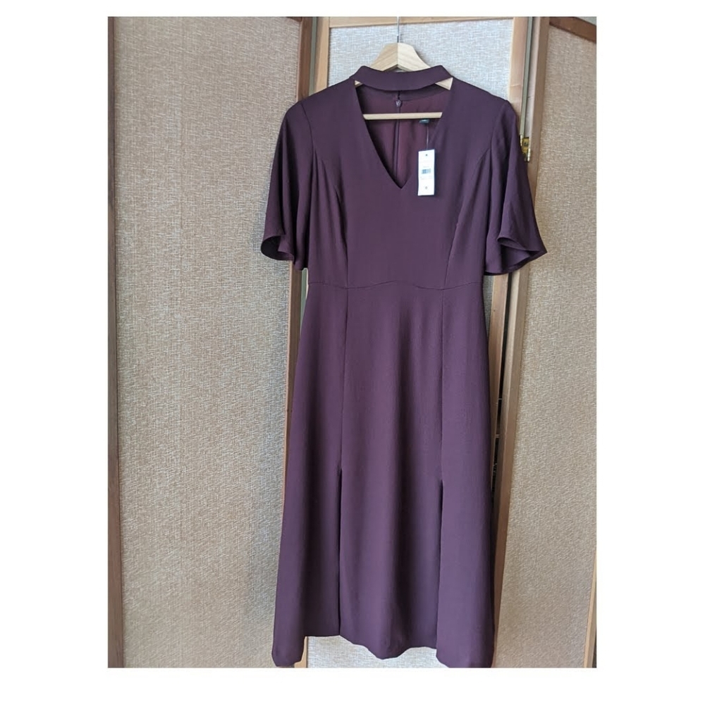 Ann Taylor double slit burgundy dress